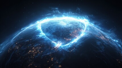 Obraz premium Digital shield, protecting planet from viruses, 3D illustration.