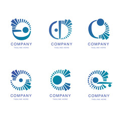 Logo abstrait, forme géométrique, spirale rayon dégradé bleu