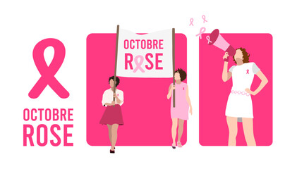 Femme sans visage avec un ruban rose. Mobilisation et manifestation contre le cancer du sein, pendant le mois d'octobre rose. illustration vectorielle solidaire pour la santé des femmes 