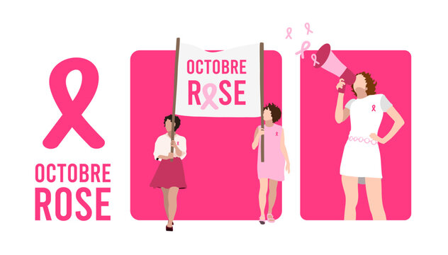 Femme sans visage avec un ruban rose. Mobilisation et manifestation contre le cancer du sein, pendant le mois d'octobre rose. illustration vectorielle solidaire pour la sant&eacute; des femmes 