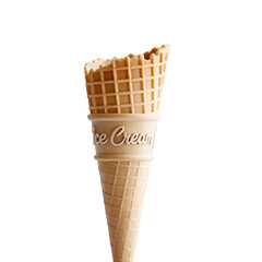 Empty Waffle Ice Cream Cone, Studio Shot,  Creamy Beige, Black Background, Sweet Treat, Summer Dessert.