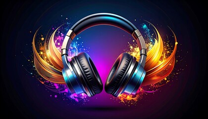 Vibrant headphones with dynamic abstract design.