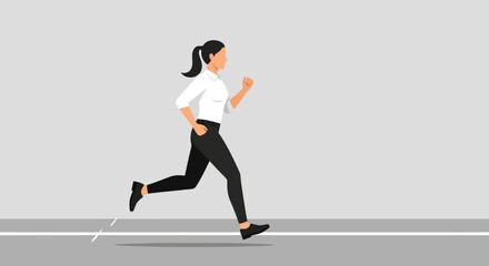 Obraz premium Energetic Professional Woman Sprinting Towards Success and Goals in a Clean Corporate Setting