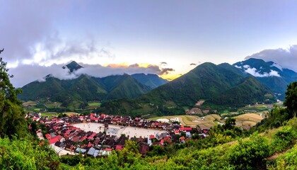 Fototapeta premium Mountain village at sunset