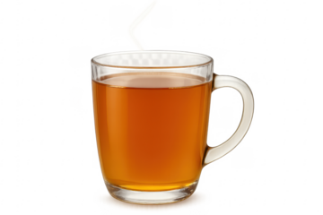 Steaming glass cup of tea isolated on transparent background