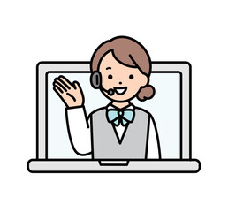 パソコンから説明するコールセンターの女性のイラスト素材