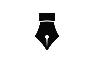 A black and white illustration of a fountain pen nib silhouette