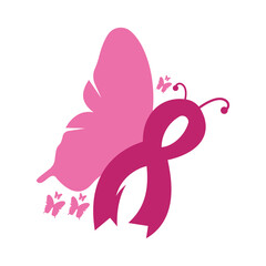 Pink Ribbon Butterfly Logo – Breast Cancer Awareness Symbol, Hope, Charity and Women’s Health Icon
