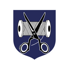 Tailor Logo design with Thread Spool and Scissors vector illustration.