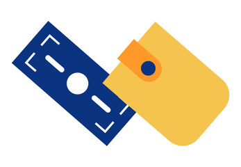 Cash bill with wallet icon, on transparent background, flat line design, vector illustration, shopping concept