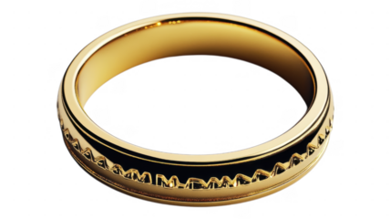 Elegant golden ring featuring intricate design and polished surface in transparent setting