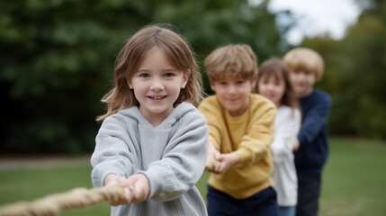 children playing tug of war, childhood fun, outdoor games, group activity, young friends, playful moment