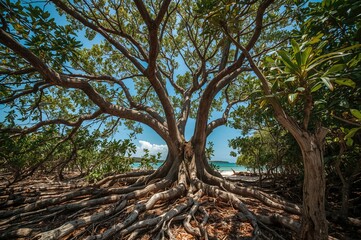 Obraz premium Ficus benghalensis tree thriving on a tropical island