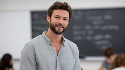 Obraz premium A male teacher explaining math, math education, teacher engagement, classroom learning, student focus, academic instruction