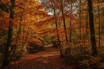 Obraz premium Autumn foliage in a natural woodland park setting