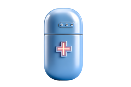 3d Medicine Pill bottle with vitamin capsule icon islated on blue background. mergency, Safety, Hospitaldoctor equipment medic heath care concept. Minimal pastic bottle pill icon. 3drender.