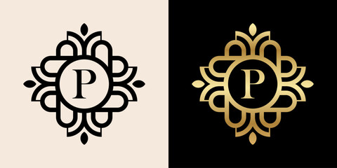 Letter P with luxury ornament logo, for boutique, beauty, shop, jewelry industry, beauty and fashion.