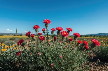 Blooming plants in arid land with summer vibes and natural beauty