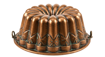 Vintage copper bundt cake mold baking pan kitchenware cookware pastry dessert kitchen utensil antique metal on transparent background