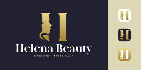 letter H woman silhouette logo design, for cosmetics, beauty, salon, boutique
