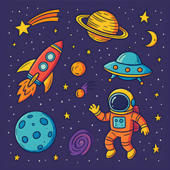 doodle design with space theme