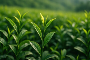 Fototapeta premium Lush green tea plantation landscape.