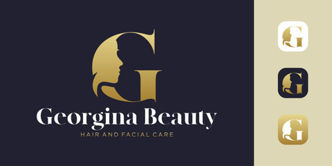 Beauty monogram letter G woman silhouette logo design, for cosmetics, beauty, salon, boutique