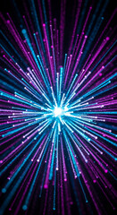 Abstract image of blue and purple light streaks converging at a central point, creating a dynamic and energetic visual effect, symbolic of speed, energy, or technology