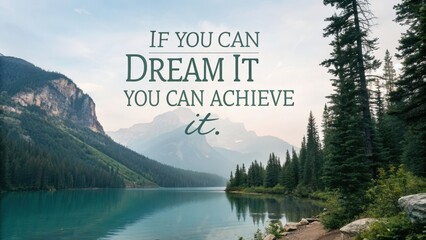Lake mountains and inspirational quote for mock up design
