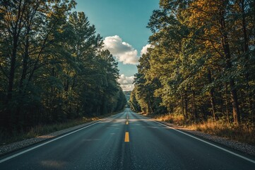 Fototapeta premium Deserted paved pathway cutting through woodland