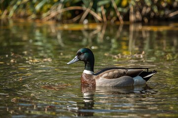 Obraz premium A spot-billed duck swimming in a pond