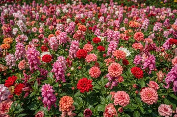 A diverse array of colorful blooms thrived, their bright summer colors and fragile petals adding charm to the lush garden scene.