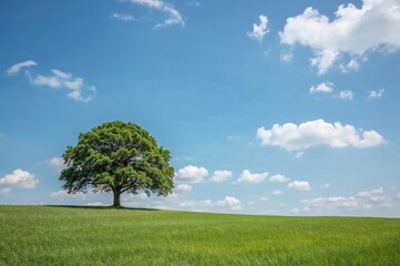 Obraz premium Open field with a solitary tree under a clear sky