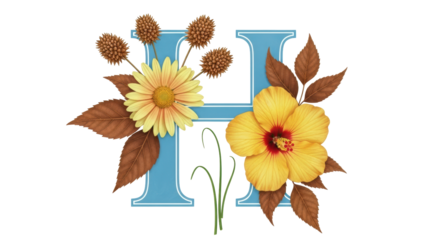 Isolated Floral Letter H