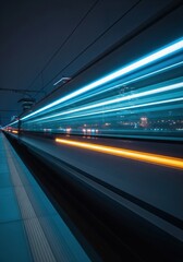 Dynamic Light Trails of a High-Speed Train at Night
