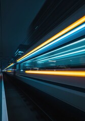 Dynamic Light Trails of a High-Speed Train at Night