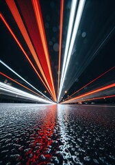 Speed and Reflection: Long Exposure Car Lights on a Rainy Night Street