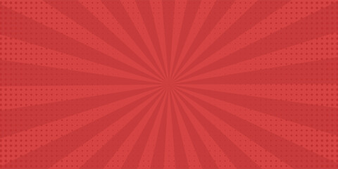 Red comic sunburst effect background with halftone. pop art comic-style vector background. Suitable for templates, sale banners, events, ads, web and pages