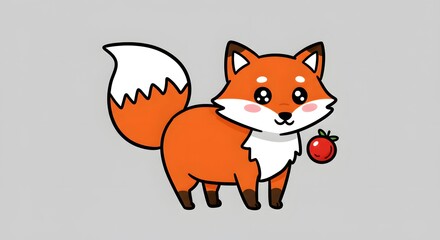 Obraz premium Cute Cartoon Fox with Apple Vector Illustration