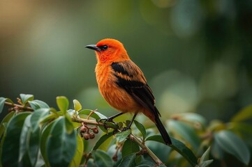 Piranga bidentata Bird with Fiery Plumage in Its Natural Habitat