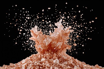 Himalayan pink salt explosion on a black backdrop