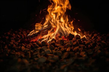 Close-up of burning wooden biomass