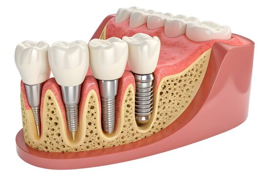 3D Cross-Section of Dental Implants in Human Jaw - Tooth Replacement Anatomy