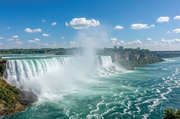 Fototapeta premium Lush emerald waters and frothy white cascades of a famous waterfall
