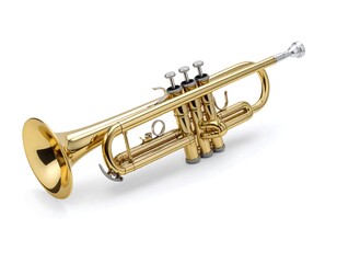 Obraz premium Golden trumpet on white background
