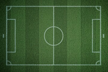 Fototapeta premium Aerial Perspective of a Lush Soccer Pitch Featuring Detailed Grass Texture and Mowing Lines