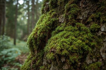 Fototapeta premium Lush green moss covering tree bark