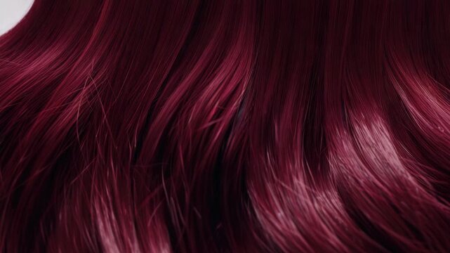 Close-up of red hair extension wefts in a wig.