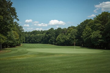 Fototapeta premium Lush greenery and forest surrounding a golf course