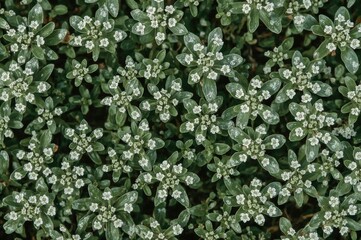 Overhead view of green and white foliage of Silver Dust plant, creating a textured backdrop.